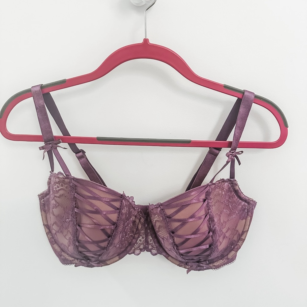 Adore Me lightly padded ribbon detail bra in purple 38G
